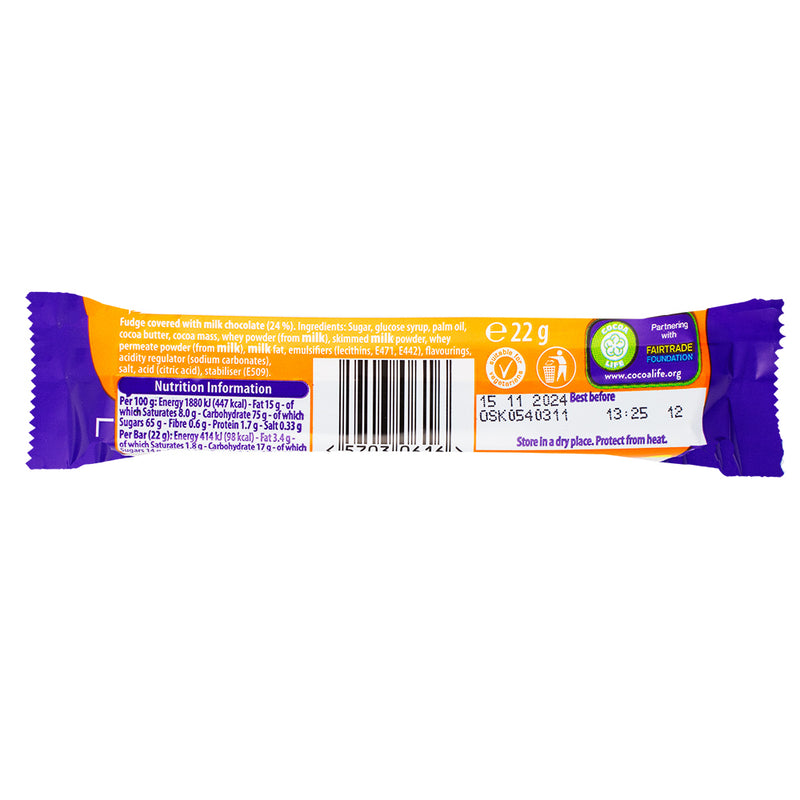 Cadbury Fudge Bar (UK) - 22g Nutrition Facts Ingredients\
