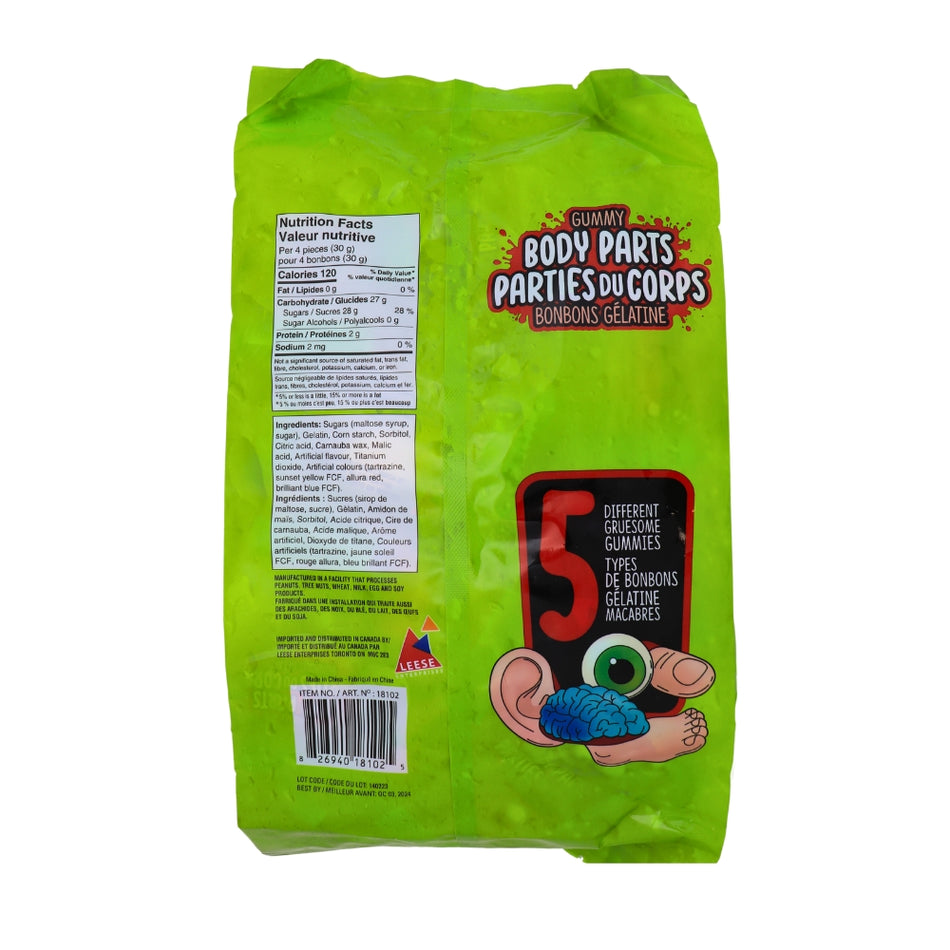 Gummy Body Parts 55ct - 412g Nutrition Facts Ingredients-Gummy Candy-Halloween Candy-Gummies 