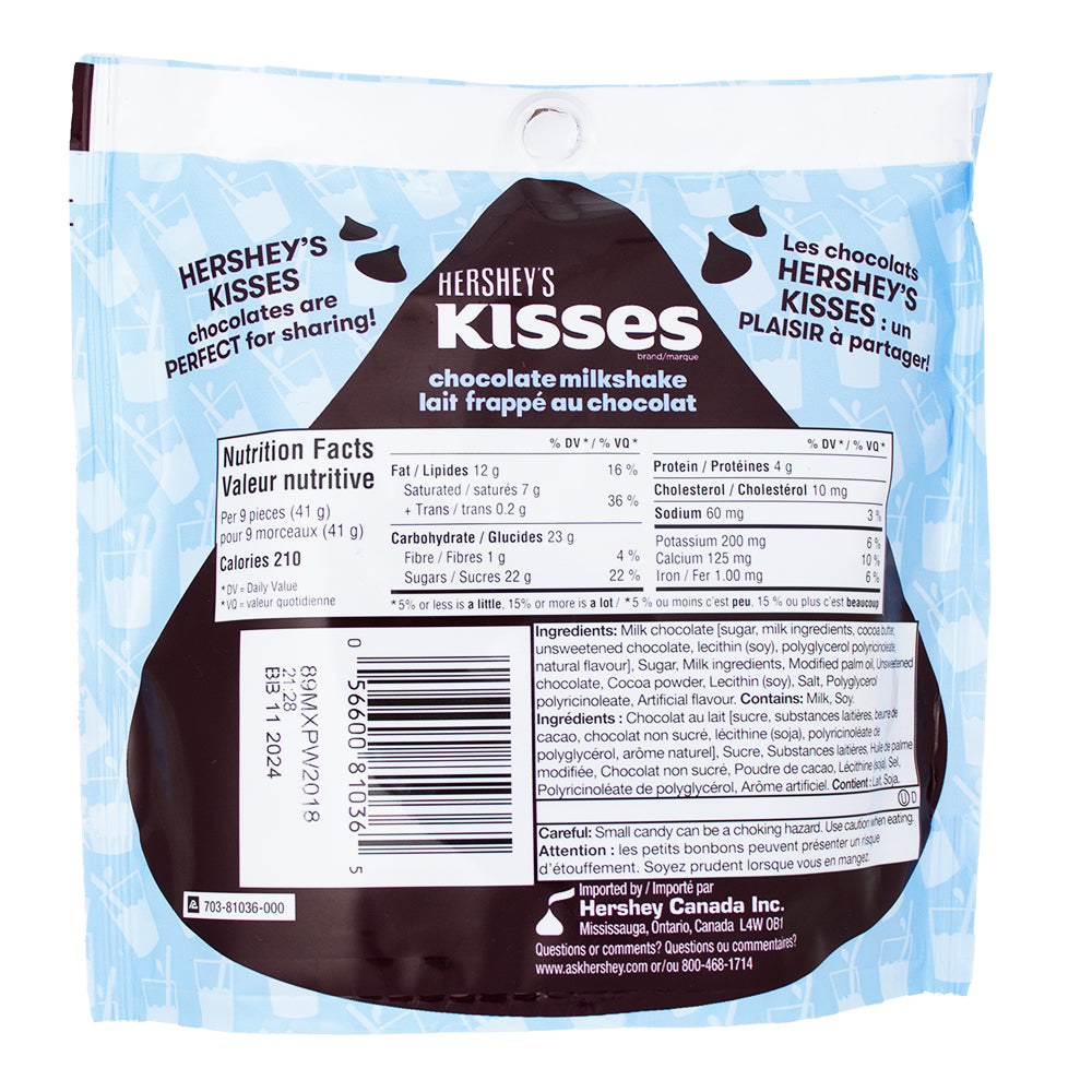 Hershey's Kisses Chocolate Milkshake - 180g  Nutrition Facts Ingredients