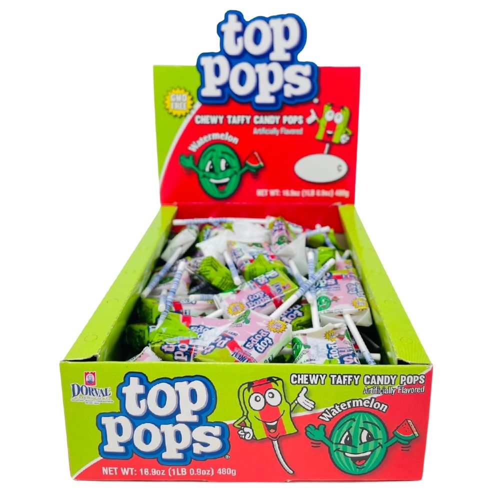Top Pops Chewy Taffy Candy Pops Watermelon 336g Candy Funhouse US