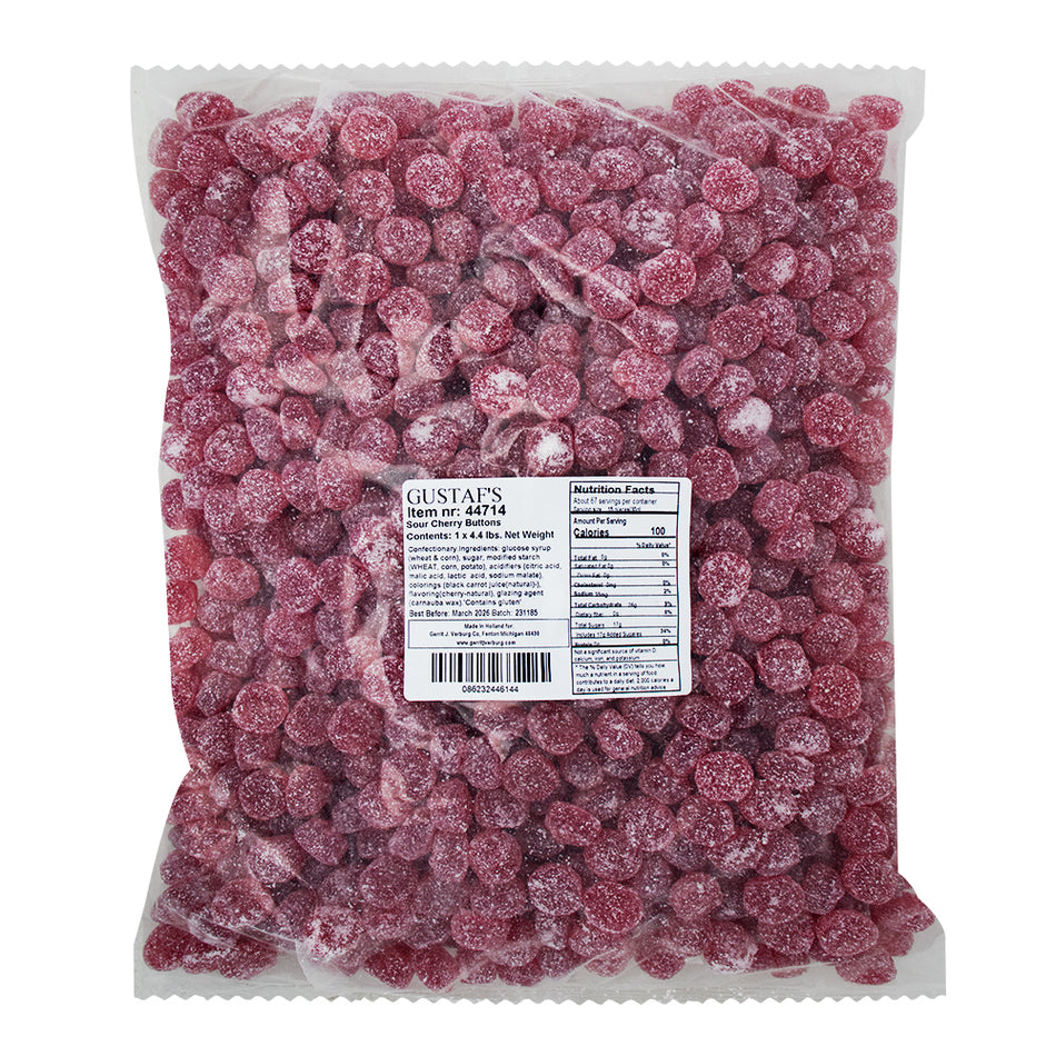 Gustaf's Sour Cherry Buttons - 2kg  Nutrition Facts Ingredients