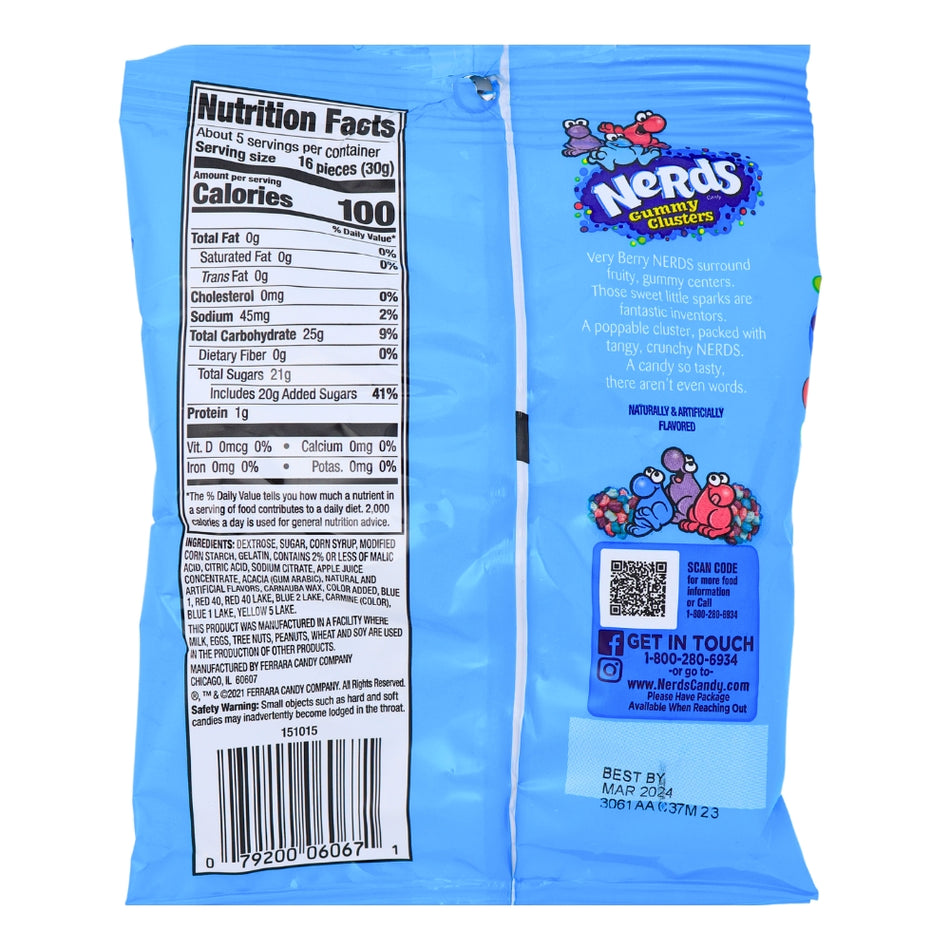 Nerds Fummy Clusters - Very Berry - 5oz Nutrition Facts Ingredients