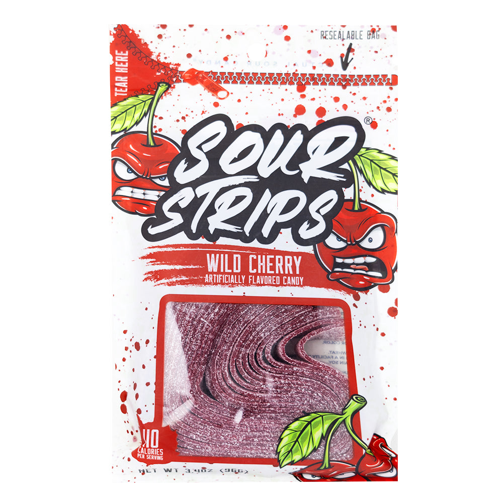 Sour Strips Wild Cherry - 96g | Candy Funhouse US