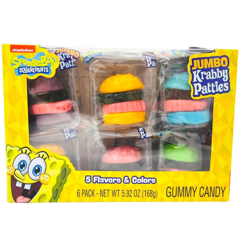 SpongeBob Jumbo Krabby Patties Box 6pk - 5.92oz-Krabby Patty Candy-Blue Raspberry-SpongeBob Characters