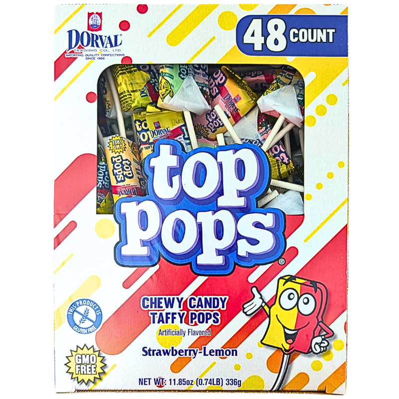 Top Pops Chewy Taffy Candy Pops - Strawberry-Lemon 336g