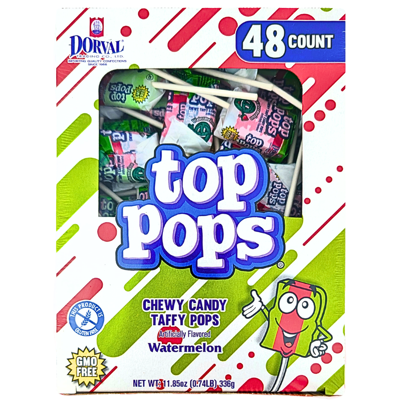 Top Pops Chewy Taffy Candy Pops - Watermelon 336g