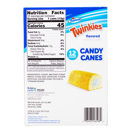 Twinkies Candy Canes - 5.3oz Nutrition Facts Ingredients