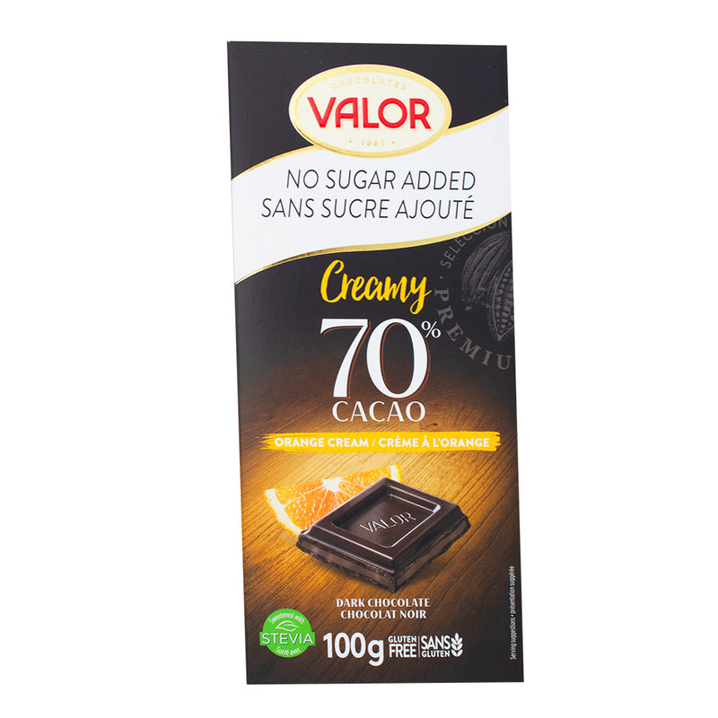 Valor Creamy Dark Chocolate Orange Cream No Sugar Added -100 g