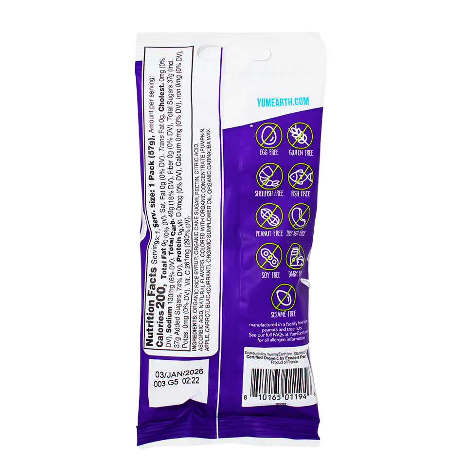 YumEarth Organic Fruit Snacks - 2oz  Nutrition Facts Ingredients