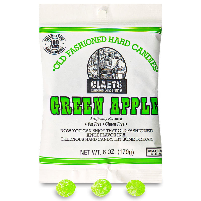 Claeys Green Apple Old Fashioned Hard Candies Open, Claeys Green Apple Old Fashioned Hard Candies, Crisp and tangy adventure, Transport your taste buds, Sun-drenched apple orchard, Zesty aroma of green apples, Miniature masterpiece, Hint of tartness and satisfying sweetness, Nostalgic treat, Orchard-fresh delight, Refreshing taste of green apples, claeys, claeys candy, old fashioned candy, hard candy, hard candies, old fashioned hard candy, green apple candy