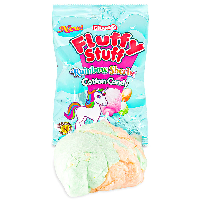 Charms Fluffy Stuff Unicorn Rainbow Sherbet Cotton Candy 60g Opened, Cotton Candy, Charms Candy, Charms Cotton Candy