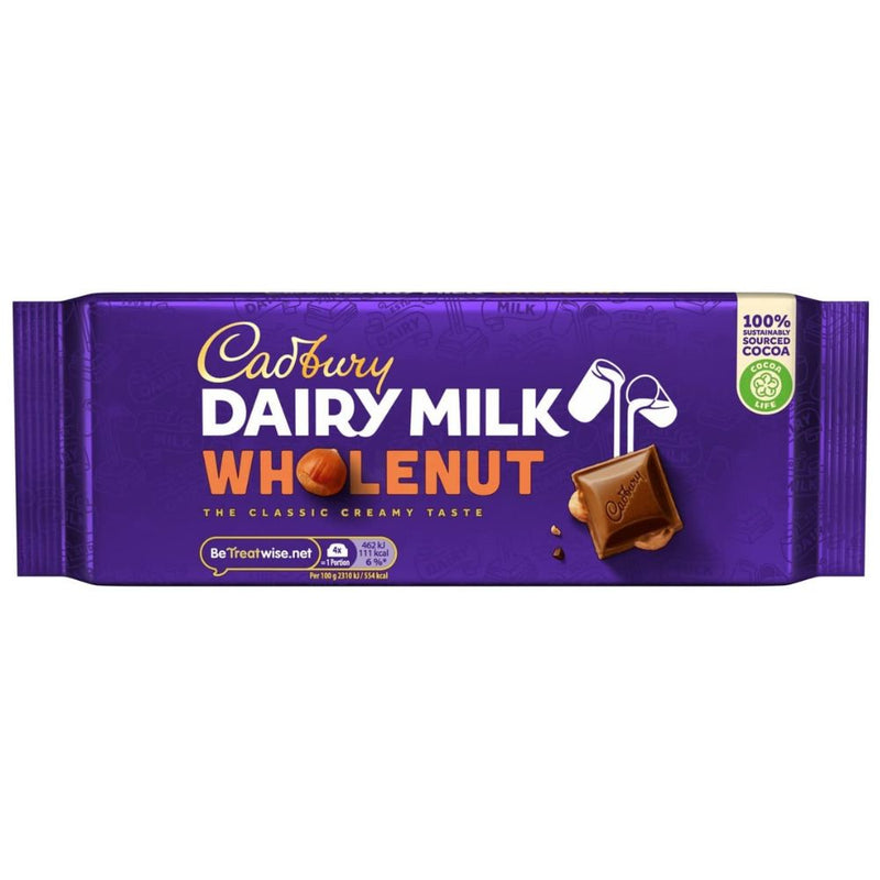Cadbury Dairy Milk Wholenut Bar UK 180g, Cadbury Chocolate, Cadbury Milk Chocolate, Wholenut Chocolate, Wholenut Cadbury Chocolate, Cadbury Wholenut Chocolate