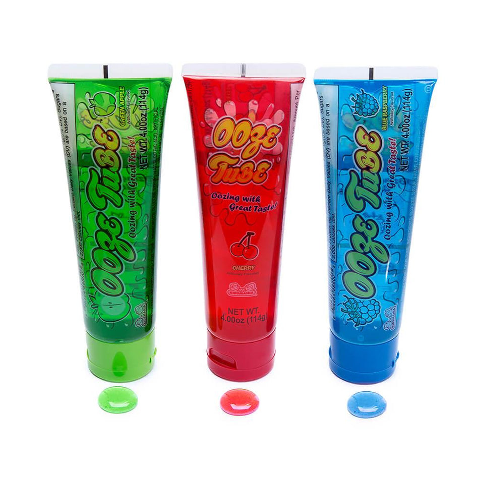 Ooze Tube Candy Gel - 4 oz., Ooze Tube Candy Gel, Squishy candy, Squeeze candy, Gooey sweets, Whimsical treats, Colorful candy, Fruit-flavored gels, Sour candy fun, Playful snacking, Sweet adventures, Kids' favorite candy, Satisfy sweet tooth, Candy delight, Unique candy experience