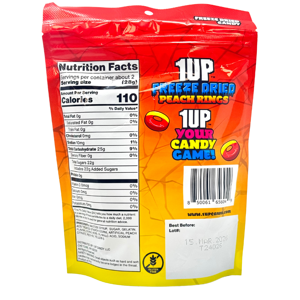 1UP Freeze Dried Peach Rings - 2oz