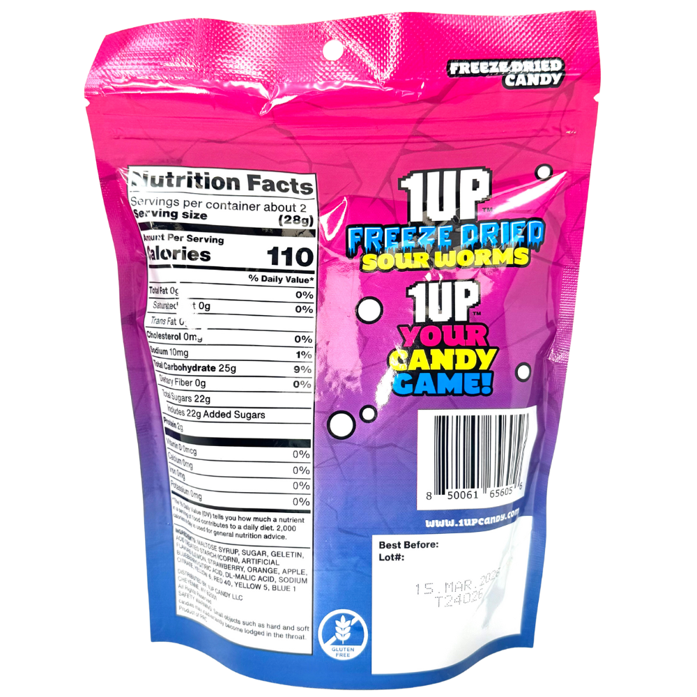 1UP Freeze Dried Sour Worms - 2oz