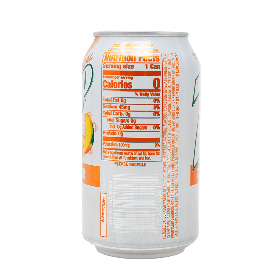 7up Tropical Zero Sugar Soda - 355mL  Nutrition Facts Ingredients