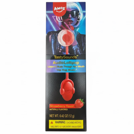 Amos TastySounds Audio Lollipop - Strawberry - 0.42oz