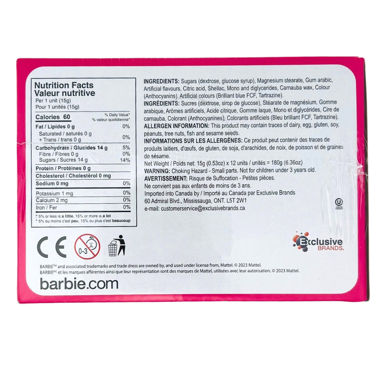 Barbie Camper Van with Bubble Gum - 15g Nutrition Facts Ingredients