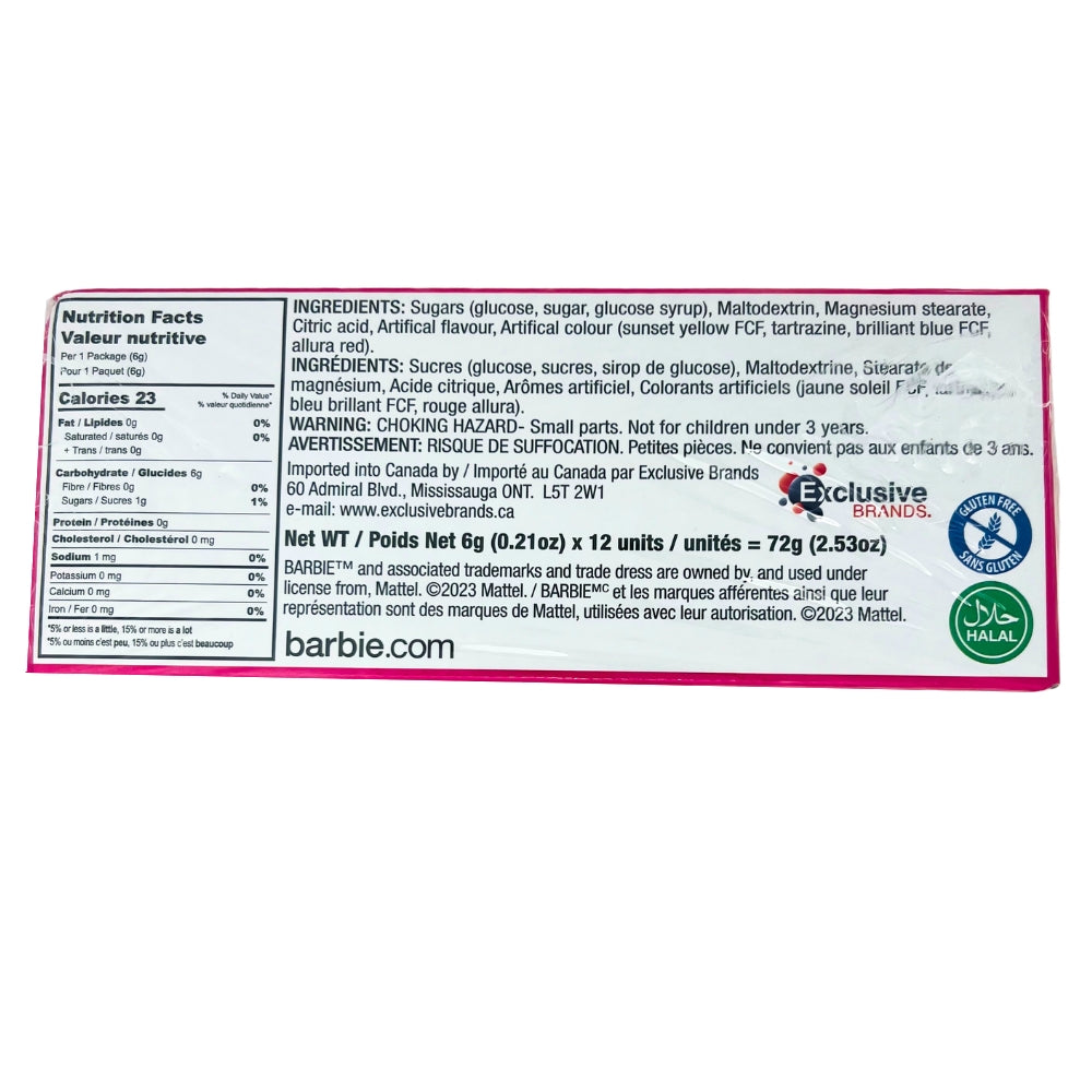 Barbie Stamp with Candy - 6g Nutrition Facts Ingredients