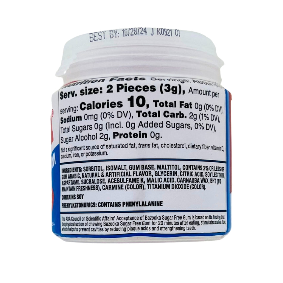 Bazooka to Go Cup 60ct Sugar Free Nutrition Facts Ingredients-Bazooka Gum