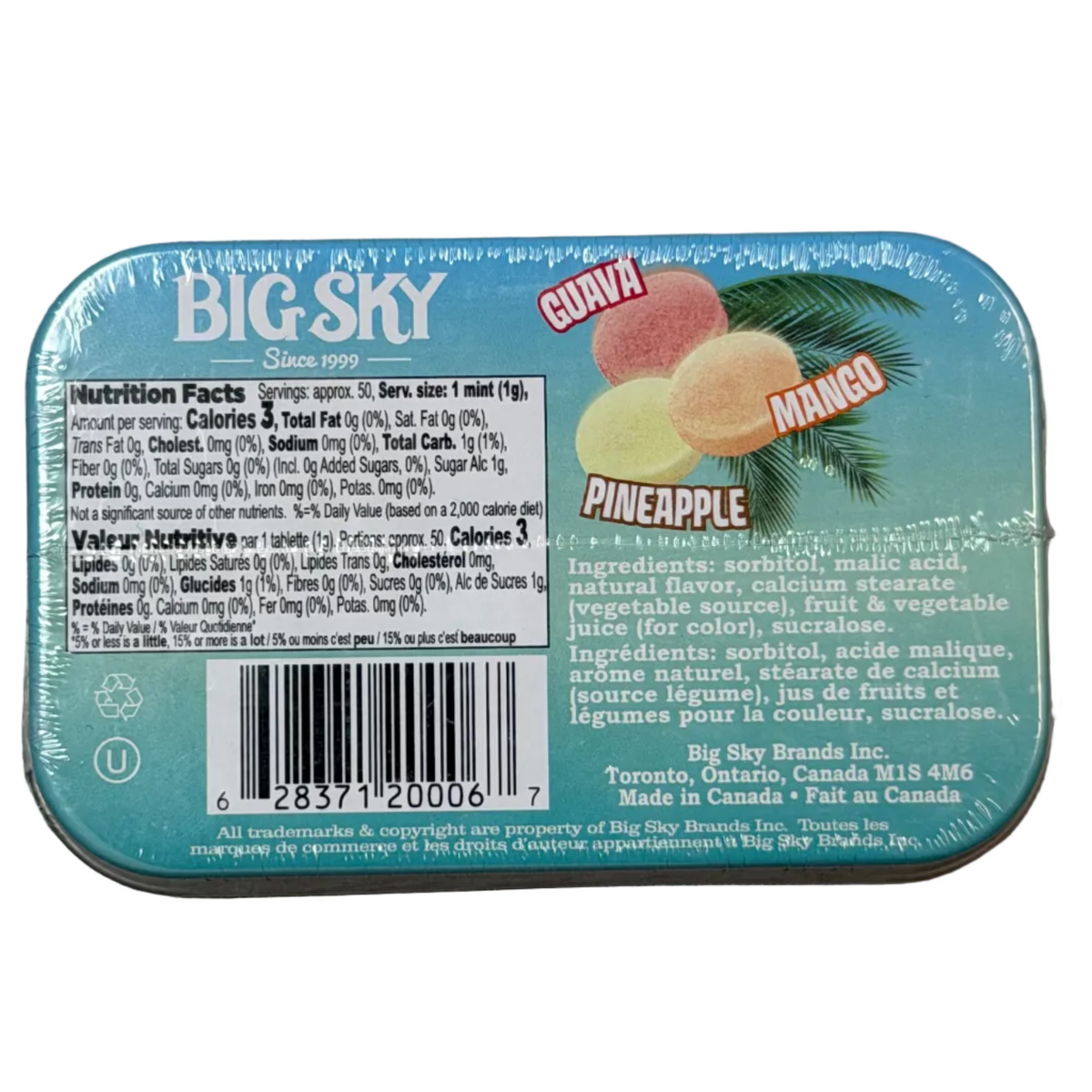 Big Sky Mints Tropical Mix - 1.76oz Nutrition Facts and Ingredients