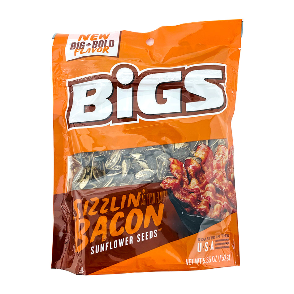 BIGS - Stubb's Sizzlin' Bacon Sunflower Seeds 5.35oz, BIGS Stubb's Sizzlin' Bacon Sunflower Seeds, Sizzling adventure of flavor, Savory goodness of bacon, Treasure trove of smoky delights, Explosion of sizzle, Stubb's signature spices, Taste buds dancing with delight, Bacon cravings on the go, Bacon bliss, Lip-smacking journey and sunflower seed crunch, bigs, bigs sunflower seeds, bigs bacon sunflower seeds