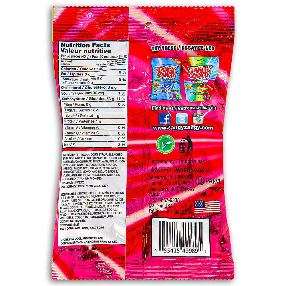 Tangy Zangy Sour Strawberry Twisties 127g - Sour Candy - Nutrition Facts Ingredients