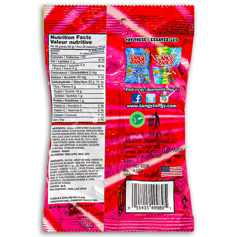 Tangy Zangy Sour Strawberry Twisties 127g - Sour Candy - Nutrition Facts Ingredients