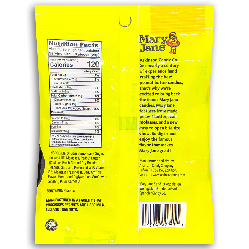 Mary Jane Candy - 3oz Nutrition Facts Ingredients