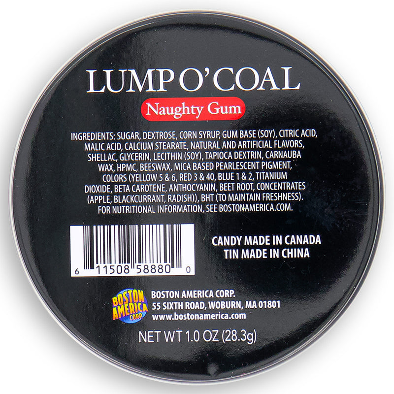 Lump O' Coal Bubble Gum Tin Nutrition Facts Ingredients-Bubble gum-Gum-Gag gifts