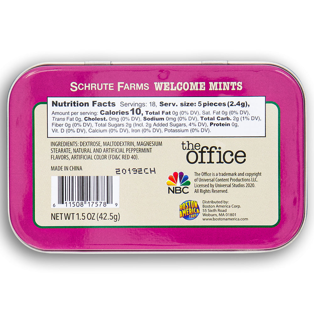 Boston America The Office Schrute Farms Welcome Mints Nutrition Facts Ingredients