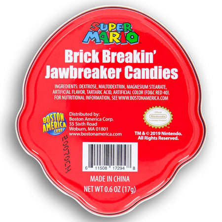 Boston America Mario Brick Breakin' Jawbreaker Candies Nutrition Facts Ingredients Mario Hat Red Candy