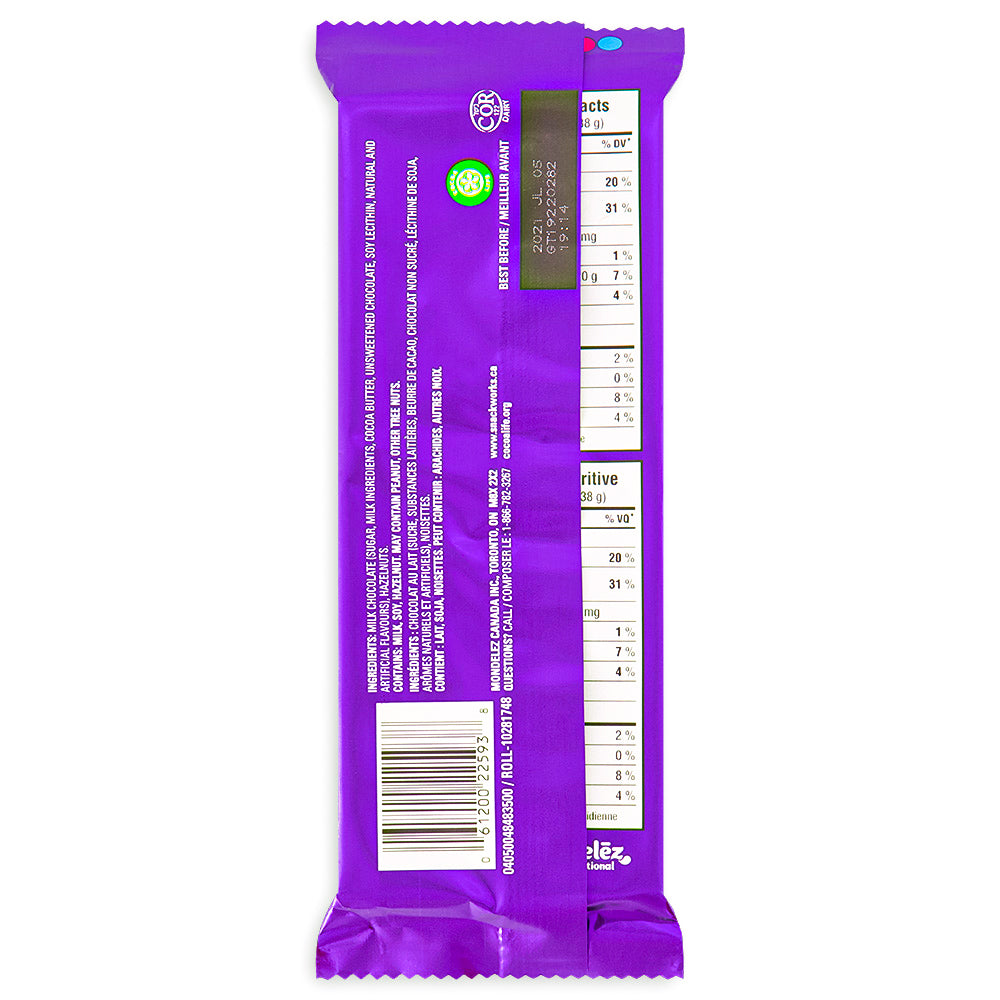 Cadbury Dairy Milk Hazelnut Bar - 100g Nutrition Facts Ingredients - Cadbury chocolate bars