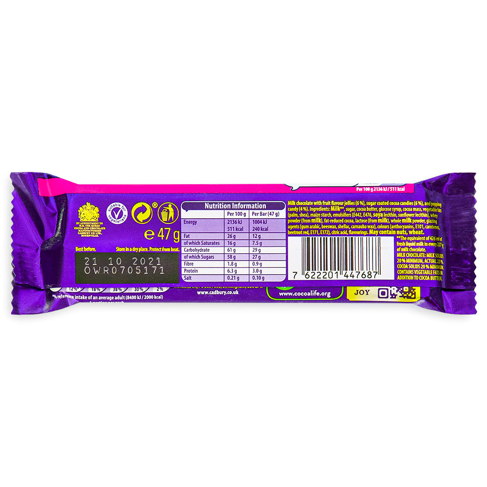 Cadbury Dairy Milk Marvelous Creations Jelly Popping Candy (UK) - 47g Nutrition Facts Ingredients - British Chocolate from Cadbury.