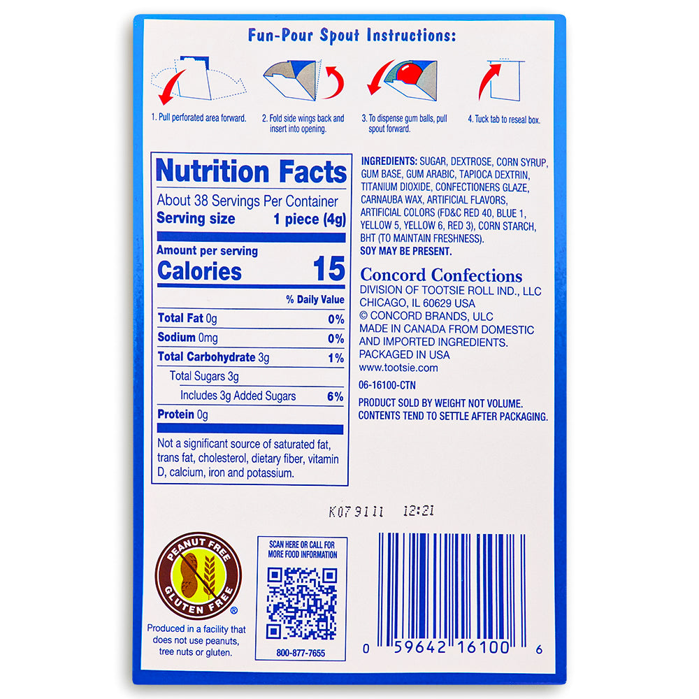 Dubble Bubble Gum Balls & Dispenser 5.24oz Nutrition Facts Ingredients