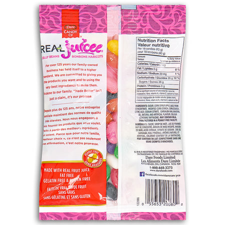 Dare RealJuicee Jelly Beans - 250g - Canadian Candy  Nutrition Facts Ingredients