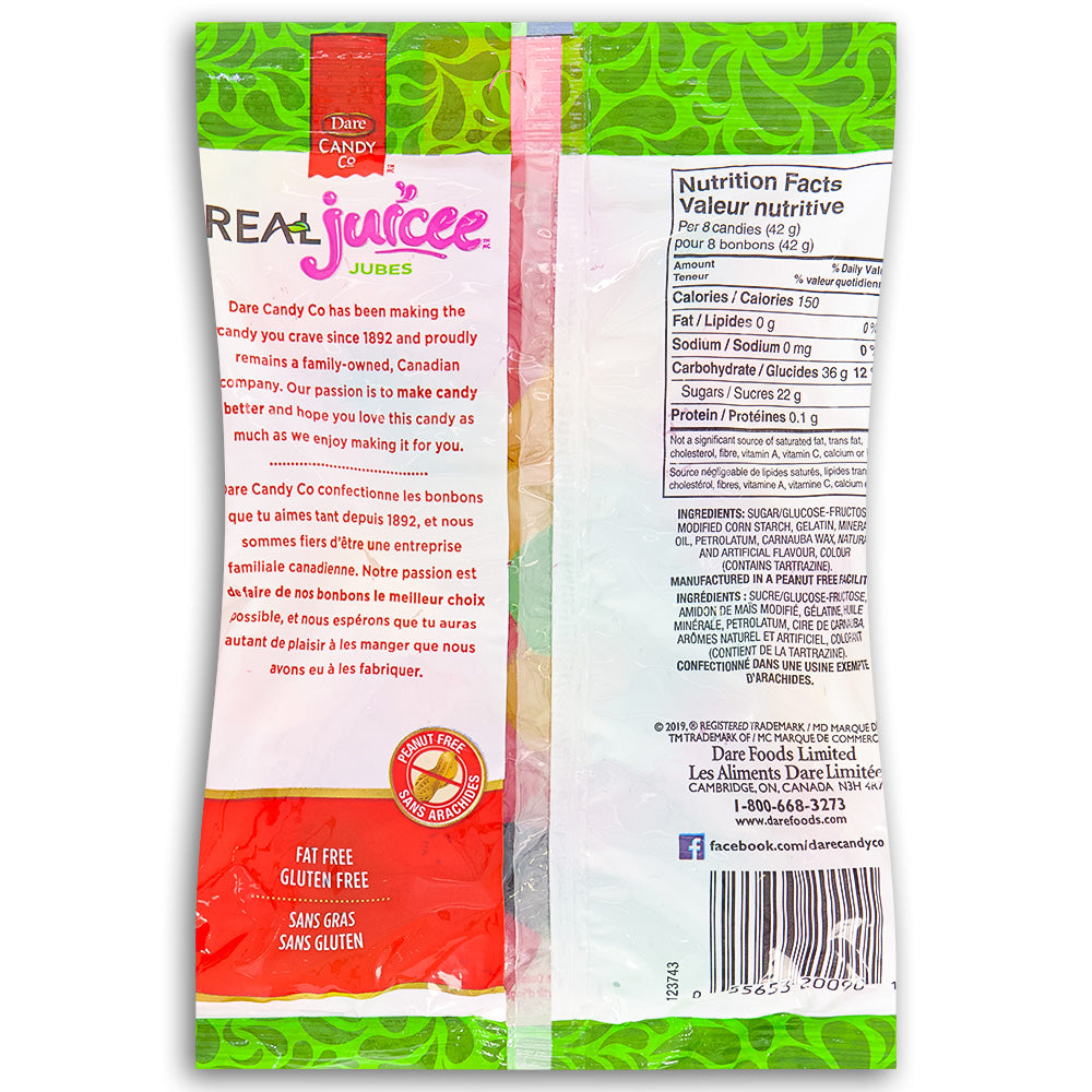 Dare Real Juicee Jubes Candy - 250g - Canadian Candy - jujube candy - Nutrition Facts Ingredients