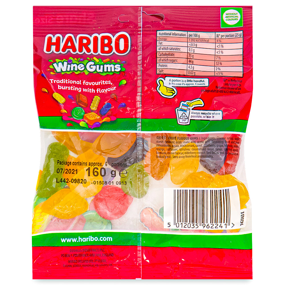 Haribo Wine Gums UK - 160g Nutrition Facts Ingredients-Haribo-British candy-wine gums