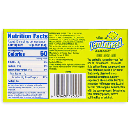 Lemonhead Original Theatre Pack - 5oz Nutrition Facts Ingredients-Lemondhead-Old fashioned candy-Lemonhead candy 