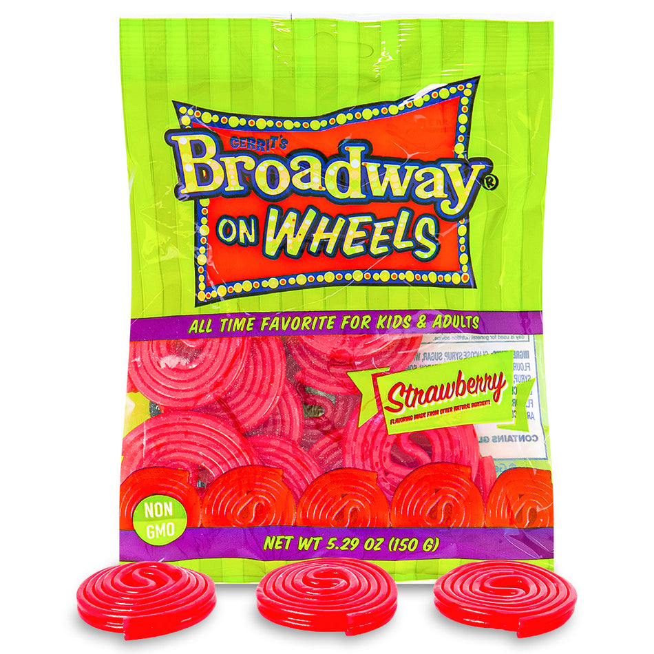 Gerrit's Broadway on Wheels Strawberry Licorice Wheels - 5.29oz-Licorice-Old fashioned candy-strawberry candy