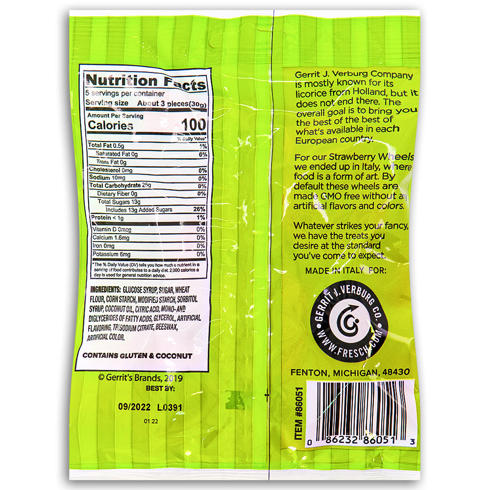 Gerrit's Broadway on Wheels Strawberry Licorice Wheels - 5.29oz Nutrition Facts Ingredients-Licorice-Old fashioned candy-strawberry candy