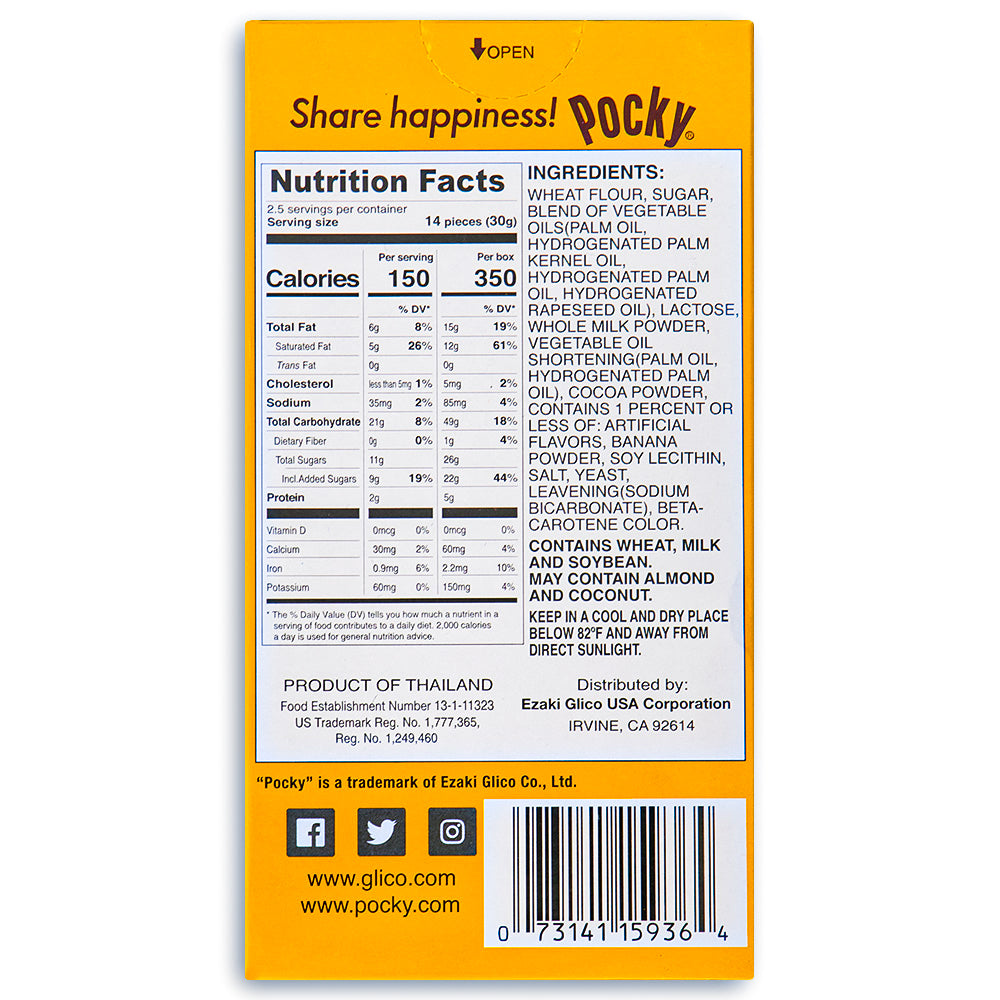 Pocky Chocolate Banana Biscuit Sticks - 2.47oz   Nutrition Facts Ingredients