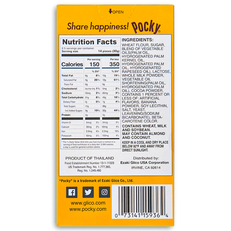 Pocky Chocolate Banana Biscuit Sticks - 2.47oz   Nutrition Facts Ingredients