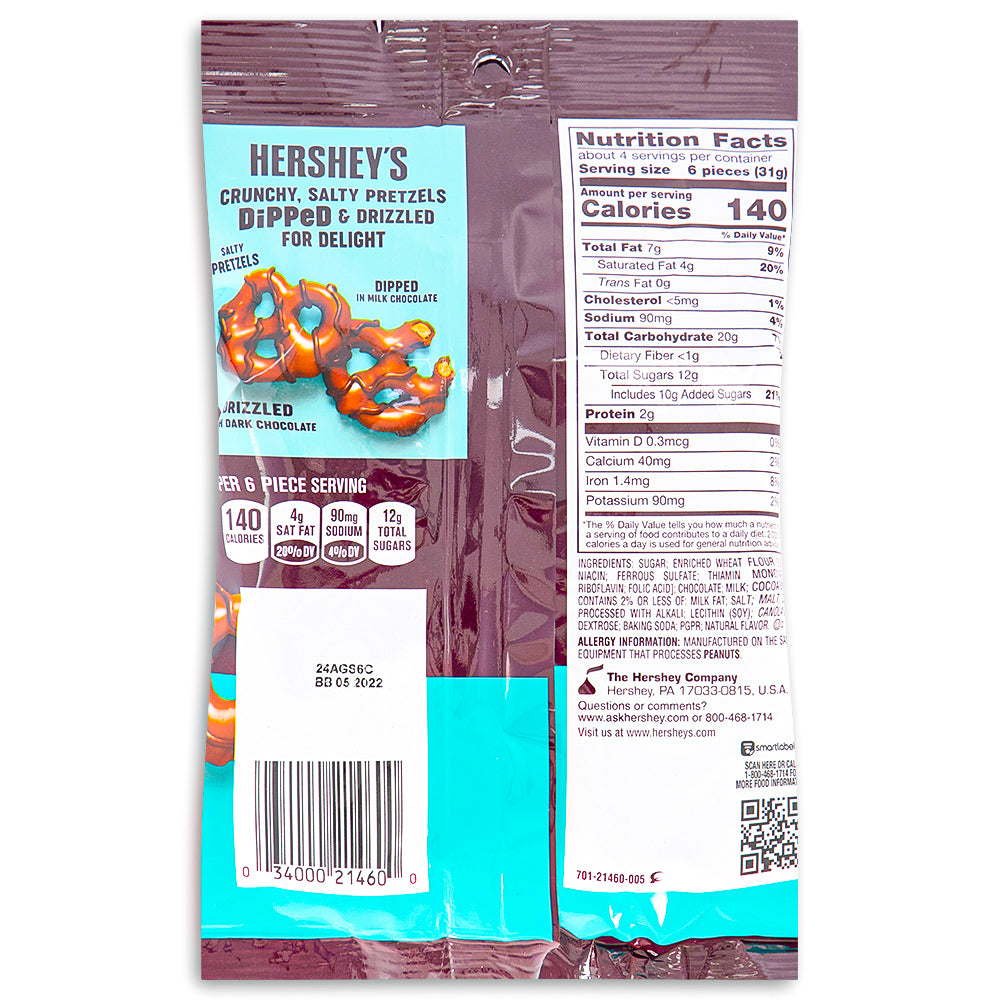 Hershey's Dipped Pretzels - 4.25oz Nutrition Facts Ingredients-Pretzels-Chocolate covered pretzels-Hershey’s milk chocolate