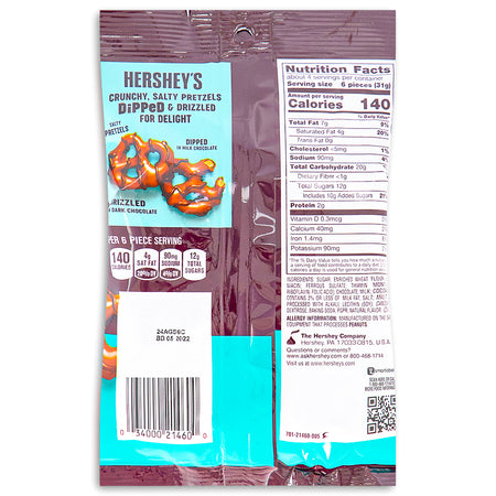 Hershey's Dipped Pretzels - 4.25oz Nutrition Facts Ingredients-Pretzels-Chocolate covered pretzels-Hershey’s milk chocolate