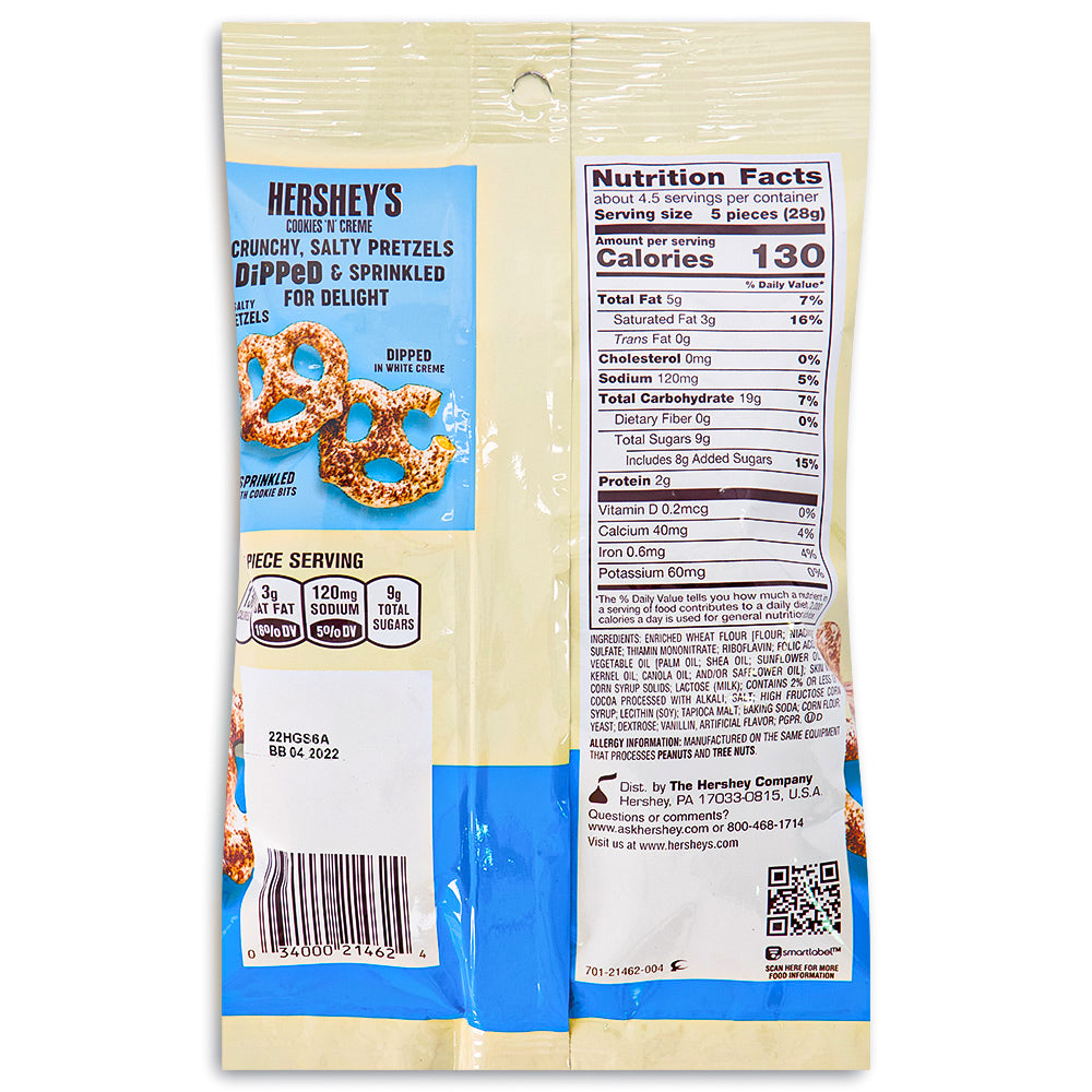 Hershey's Cookies 'n' Creme Dipped Pretzels - 4.25oz Nutrition Facts Ingredients-Pretzels-Chocolate covered pretzels-Hershey cookies and cream