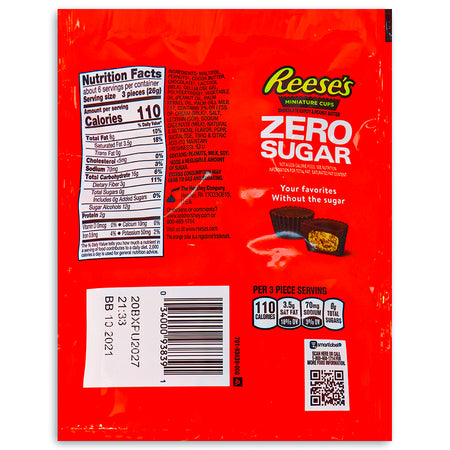 Reese's Zero Sugar Miniature Cups - 5.1oz Nutrition Facts Ingredients-Sugar Free Candy-Zero sugar candy-reese's peanut butter cups-reese's cups