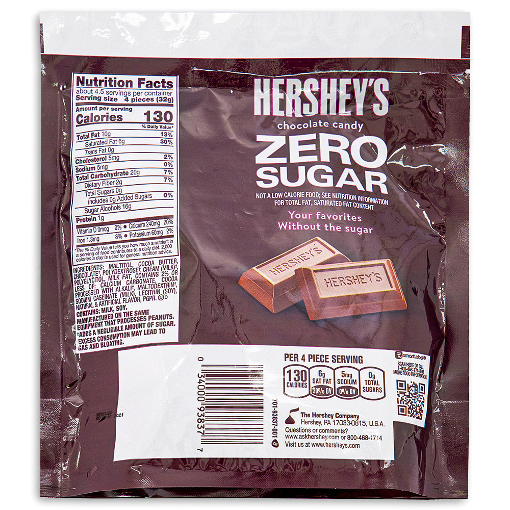 Hershey's Zero Sugar Milk Chocolate Pouch - 5.1oz Nutrition Facts Ingredients-Hershey's zero sugar-milk chocolate-sugar free chocolate