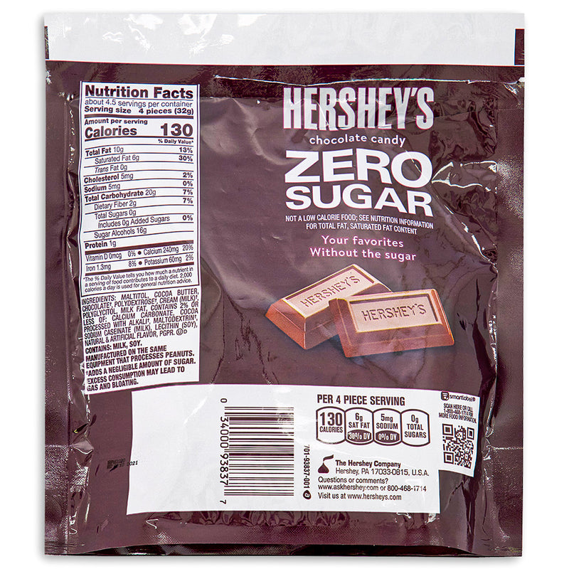 Hershey's Zero Sugar Milk Chocolate Pouch - 5.1oz Nutrition Facts Ingredients-Hershey's zero sugar-milk chocolate-sugar free chocolate