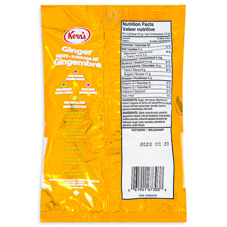 Kerr's Ginger Drops - 200g Nutrition Facts Ingredients - Ginger Candy